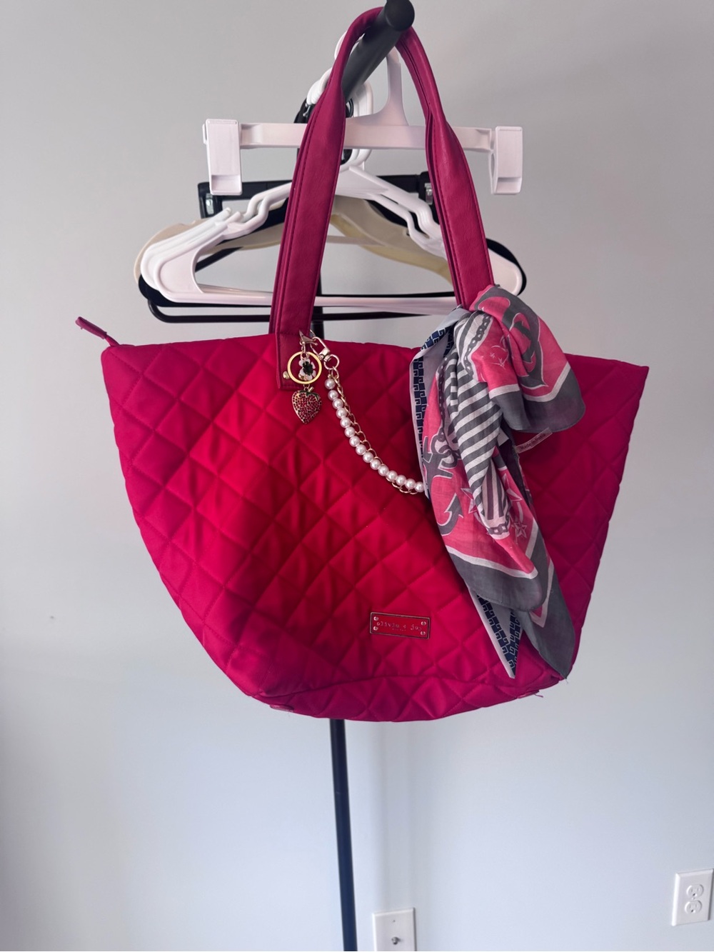 Olivia + Joy Quilted Red Tote with Branded Grey Lining